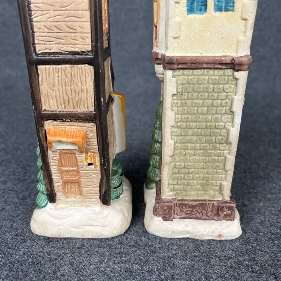 River Grove Pottery Works Christmas Porcelain Village 2 Houses Grocery Toy Shop - Picture 9 of 9